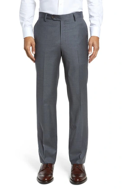 Shop Berle Flat Front Modern Fit Gabardine Stretch Wool Trousers In Medium Grey