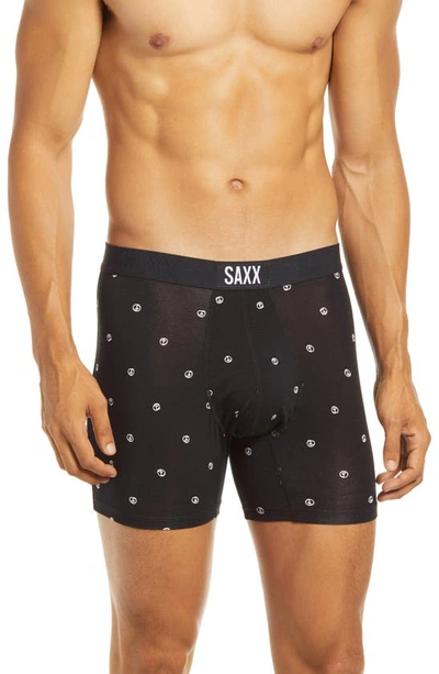 Shop Saxx Vibe Peace Sign Boxer Briefs In Black Peace Out