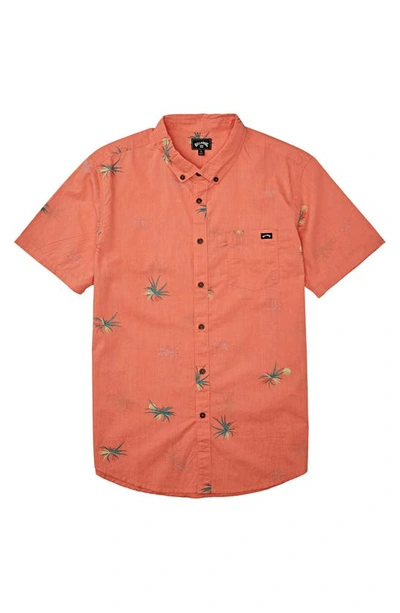 Shop Billabong Sundays Mini Tropical Short Sleeve Button-down Shirt In Coral