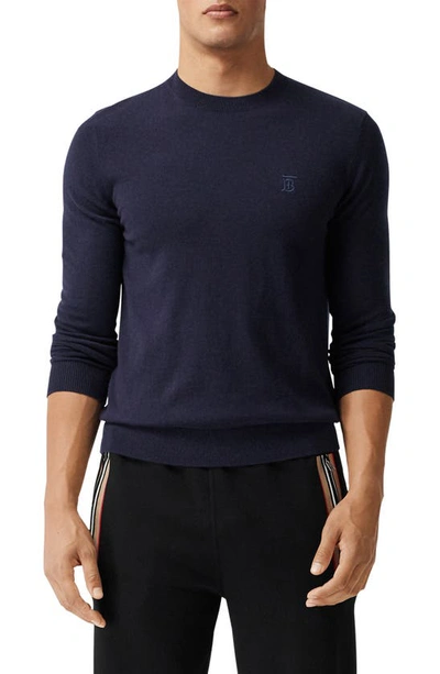 Shop Burberry Bancroft Tb Monogram Embroidered Cashmere Sweater In Navy