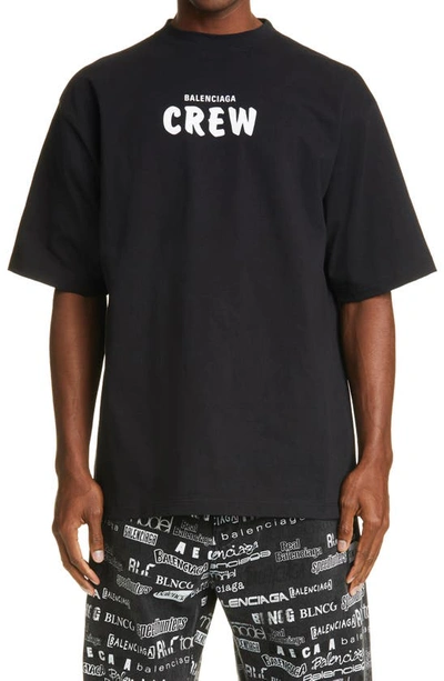 Shop Balenciaga Crew Large Fit Graphic Tee In Black/ White