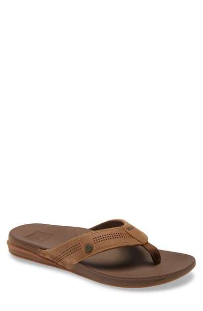 Shop Reef Cushion Lux Flip Flop In Toffee Leather