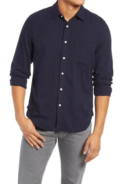 Shop Kato Slim Fit Double Gauze Organic Cotton Button-up Shirt In Navy