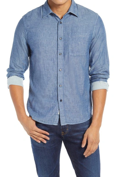 Shop Kato Hiroshi  Slim Fit Double Gauze Button-up Shirt In Light Indigo