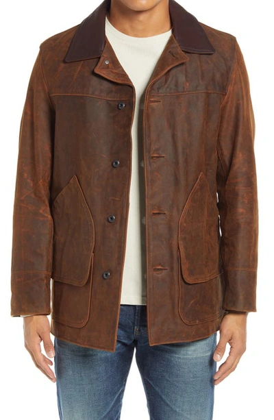 Shop Schott Nubuck Leather Car Coat In Brown