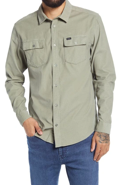Shop Rvca Freeman Button-up Corduroy Shirt In Aloe