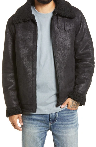 Shop Topman Josh Aviator Faux Leather Jacket In Black