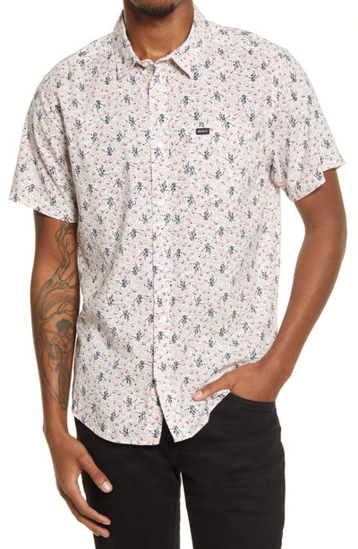 Shop Rvca Monkberry Floral Print Short Sleeve Button-up Shirt In Antique White