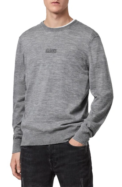 Shop Allsaints Merino Wool Crewneck Sweater In Grey Marl