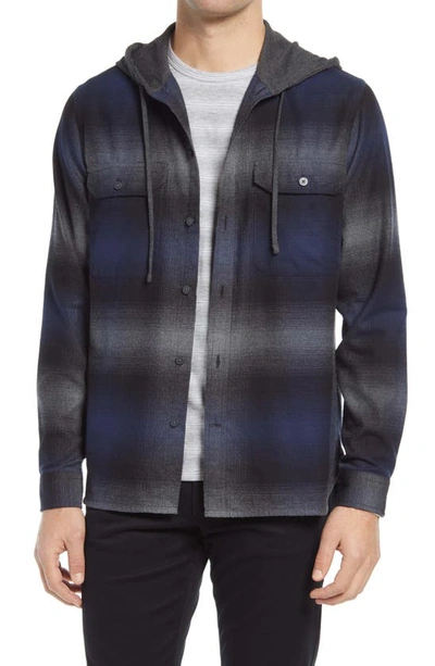 Shop Vince Ombre Plaid Flannel Hooded Button-up Shirt In Coastal