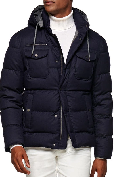 Shop Suitsupply Wool Blend Quilted Down Coat In Navy