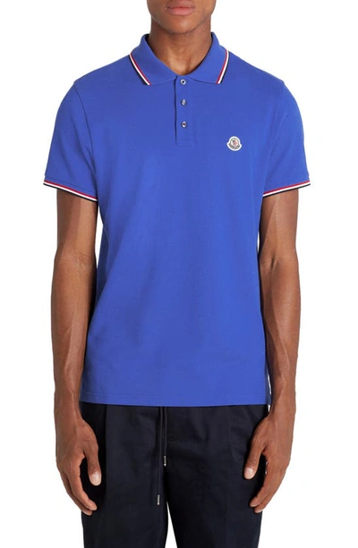 Shop Moncler Short Sleeve Piqué Polo In Blue