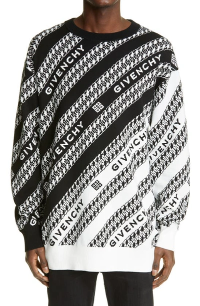 Shop Givenchy Oversized Chaine Jacquard Sweater In Black/white