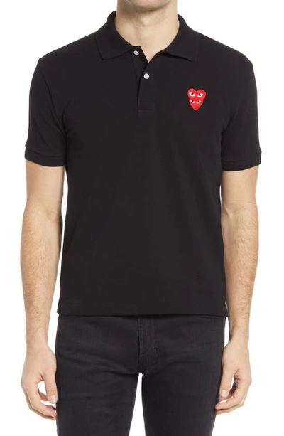 Shop Comme Des Garçons Layered Hearts Short Sleeve Appliqué Polo In Black
