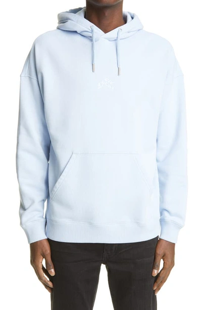 Shop Givenchy Refracted Logo Embroidered Hoodie In Baby Blue
