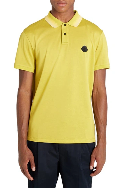 Shop Moncler Short Sleeve Piqué Polo In Yellow Lime