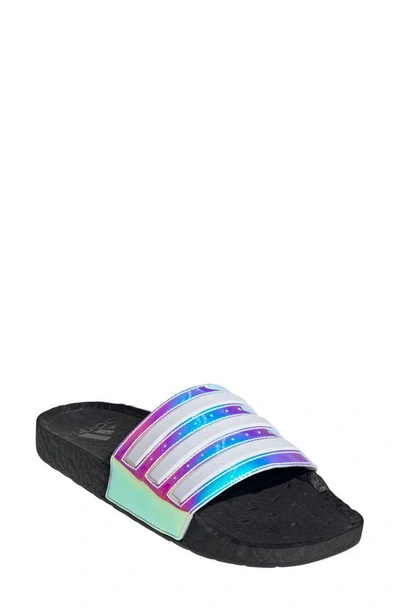 Shop Adidas Originals Adilette Boost Sport Slide In Iridescent/ White/ Black