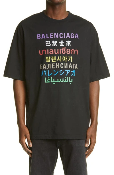Shop Balenciaga Logo Graphic Tee In Black/ Multi