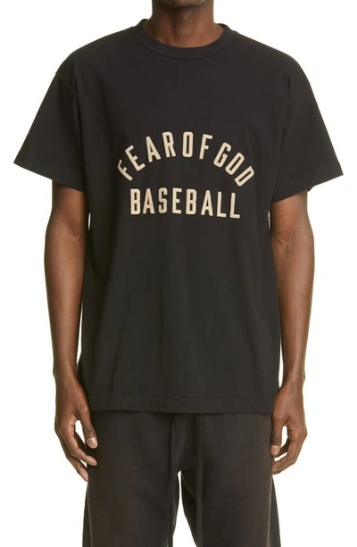 Shop Fear Of God Baseball Logo Cotton Tee In Black