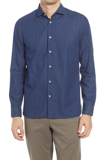 Shop Ted Baker Yaki Denim Long Sleeve Button-up Shirt In Blue