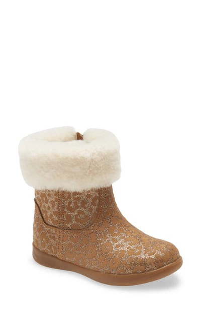 Shop Ugg Toddler Girl's  Jorie Ii Glitter Leopard Genuine Shearling Boot In Chestnut