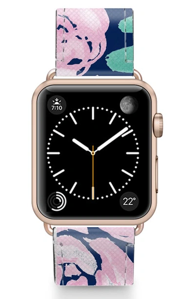 Shop Casetify Pink Peonies Faux Leather Apple Watch® Watchband In Pink/ Rose Gold