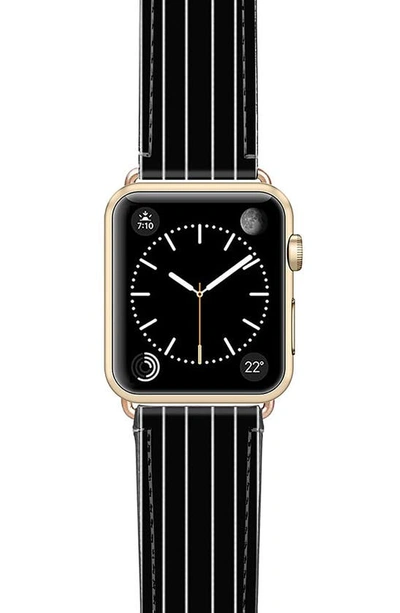 Shop Casetify Black Stripe Faux Leather Apple Watch® Watchband In Black/ Gold