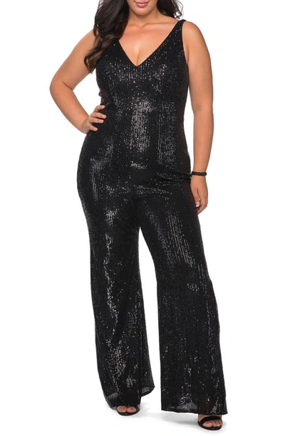 Shop La Femme Sparkle Jumpsuit In Black