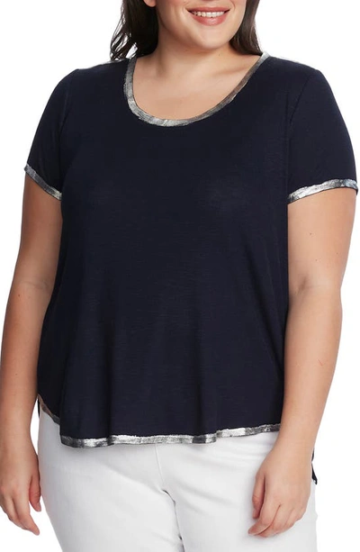 Shop Vince Camuto Foil Rib Detail T-shirt In Night Navy