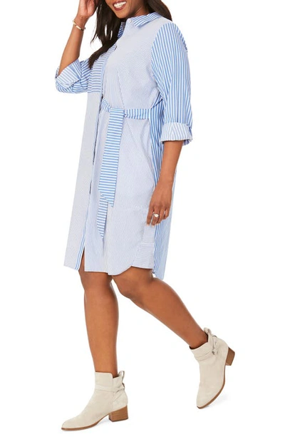 Shop Foxcroft Warner Mixed Stripe Shirtdress In Classic Blue