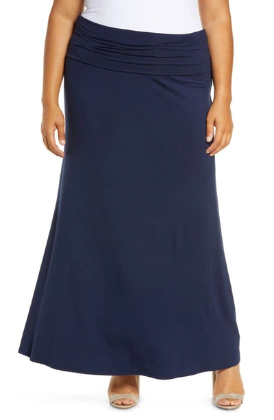 Loveappella Fold Over Maxi Skirt In Navy