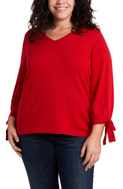 Shop Cece Tie Sleeve Cotton Blend Sweater In Luminous Red