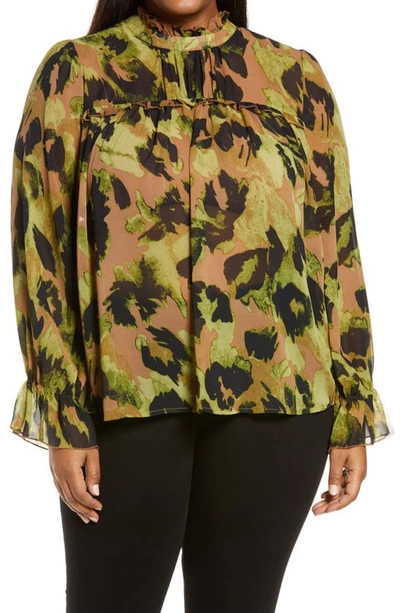 Shop Adyson Parker Abstract Floral Ruffle Blouse In Retro Cheetah Combo