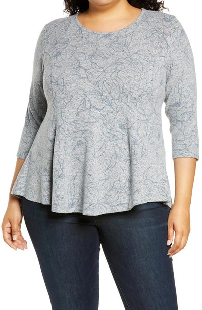 Shop Bobeau Brushed Knit Babydoll Top In Denim Floral