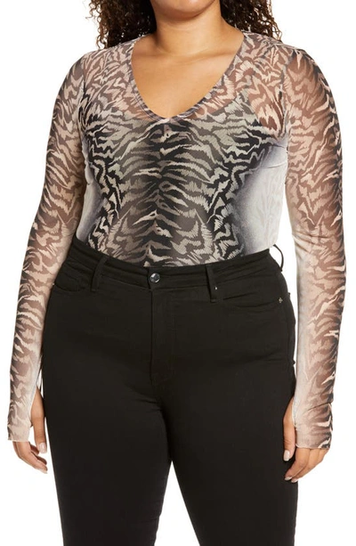 Shop Afrm Geri Power Mesh Top In Placement Ombre Animal