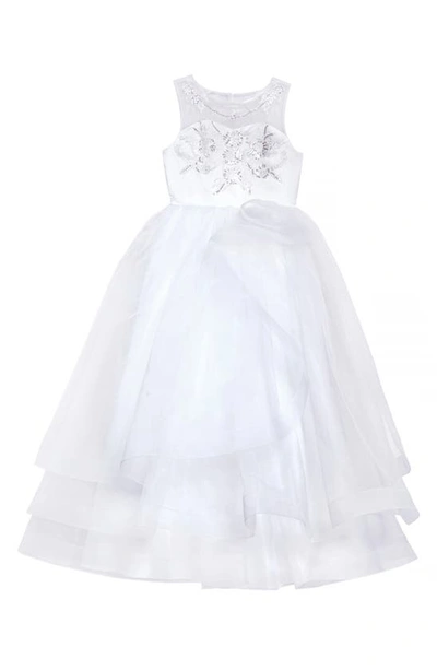 Shop Us Angels Kids' Embroidered Organza First Communion Dress In Whie