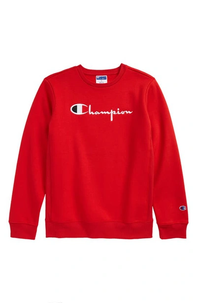 Shop Champion Kids' Heritage Embroidered Premium Fleece Sweatshirt (big Boy) In Scarlet