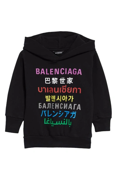 Shop Balenciaga Kids' Languages Graphic Hoodie In Black/ Multico
