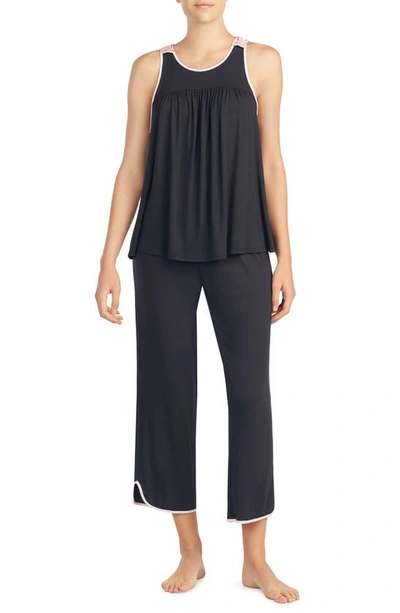 Shop Kate Spade Crop Jersey Pajamas In Black