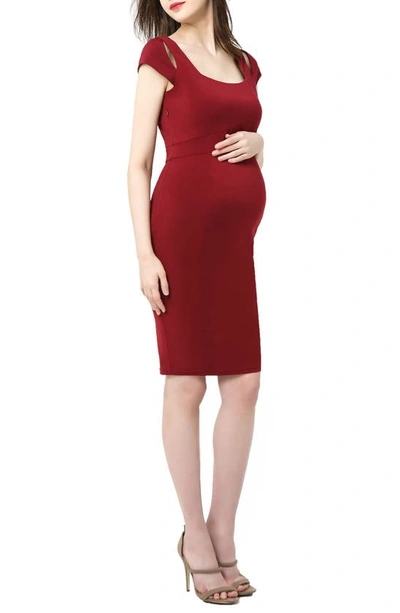 Shop Kimi And Kai Julie Cold Shoulder Body-con Maternity Dress In Wine