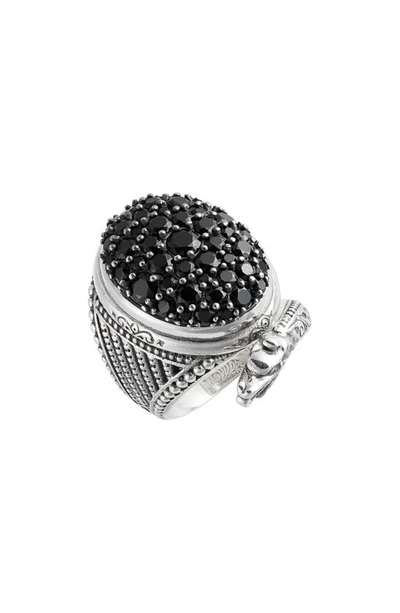 Shop Konstantino Circe Black Spinel Snake Ring In Silver
