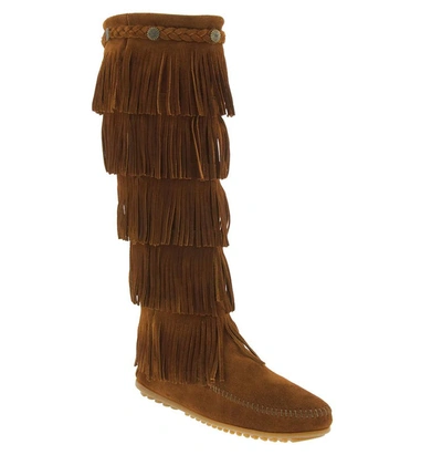 Shop Minnetonka Five Layer Fringe Boot In Brown