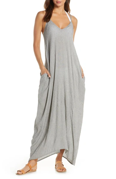 Shop Elan Cover-up Maxi Dress In Black Micro Stripe