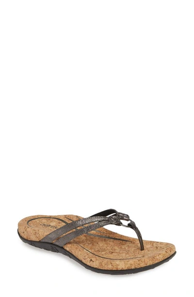 Shop Aetrex Taylor Flip Flop In Pewter Leather