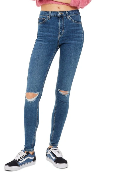 Topshop Jamie High Waist Ripped Skinny Jeans In Mid Denim | ModeSens