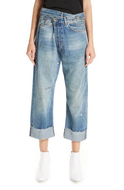 R13 Crossover Asymmetric Distressed High-rise Wide-leg Jeans In Jasper