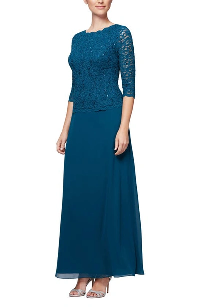 Shop Alex Evenings Sequin Lace & Chiffon Gown In Peacock