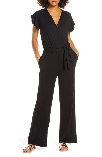 Shop Fraiche By J Flutter Sleeve Jumpsuit In Black