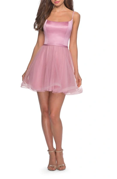 Shop La Femme Satin & Tulle Fit & Flare Dress In Blush
