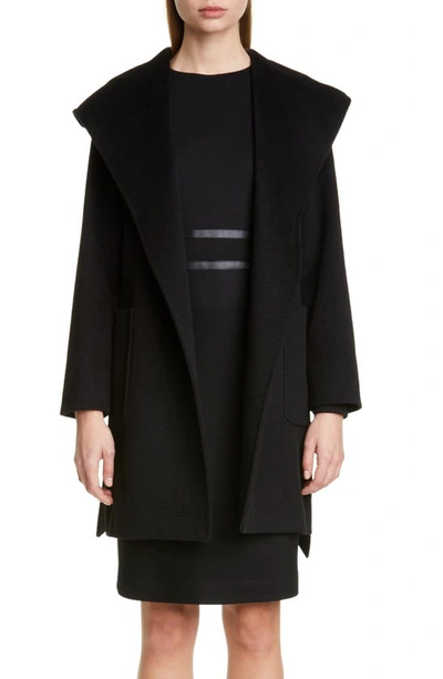 Shop Max Mara Rialto Hooded Camel Hair Coat In Black